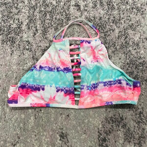 Catalina Women’s Tie Dye Multicolor Tie Swim Halter Bikini Top Unpadded Sz M